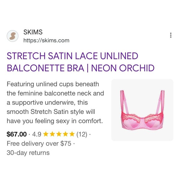 SKIMS x Lana Del Rey Valentines Stretch Satin unlined balconette bra NEON ORCHID - Picture 3 of 6